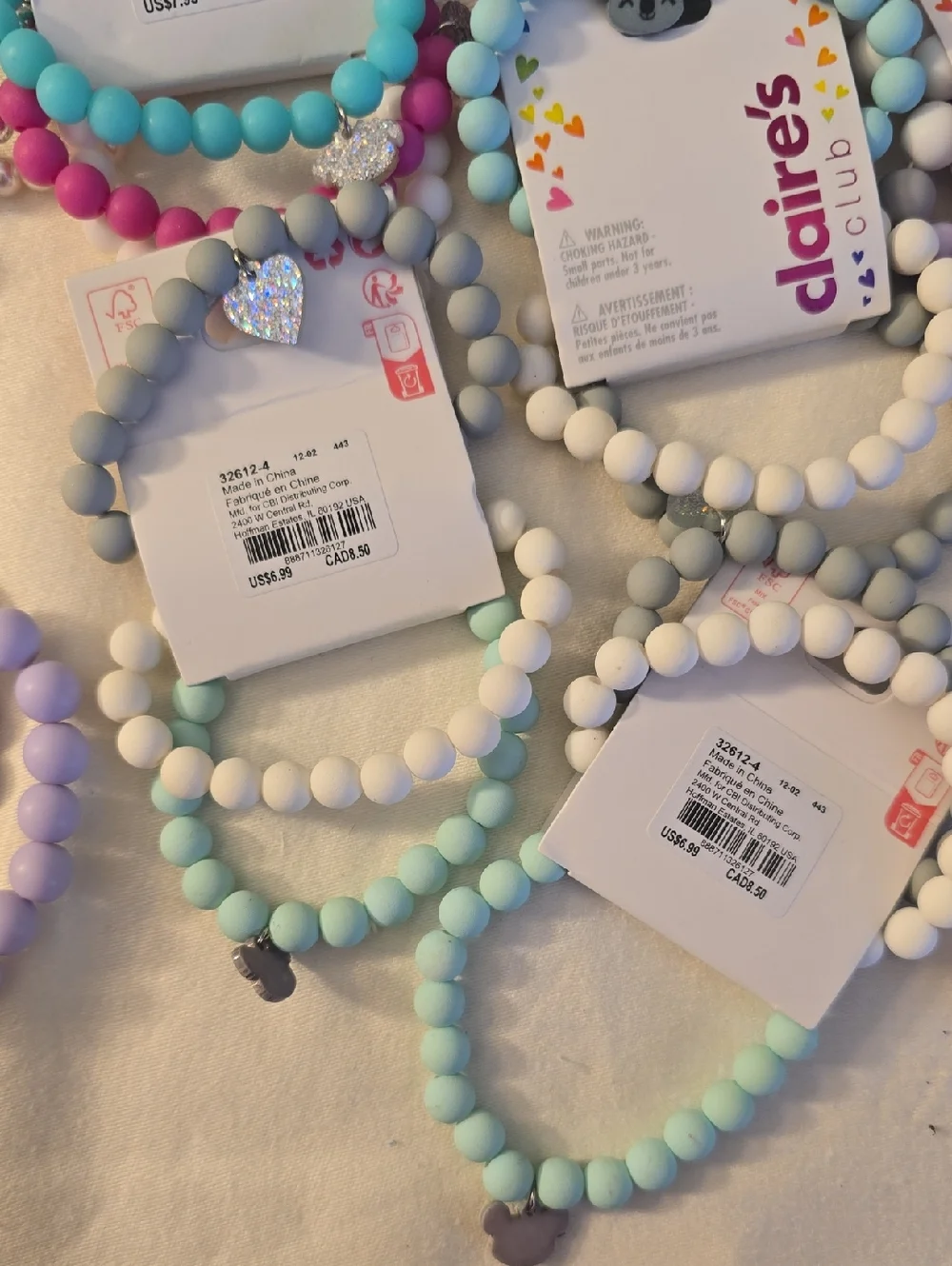 23 Sets Claire's Girls Pastel Beaded Stretch Bracelet, Each Set Has 3, Charms